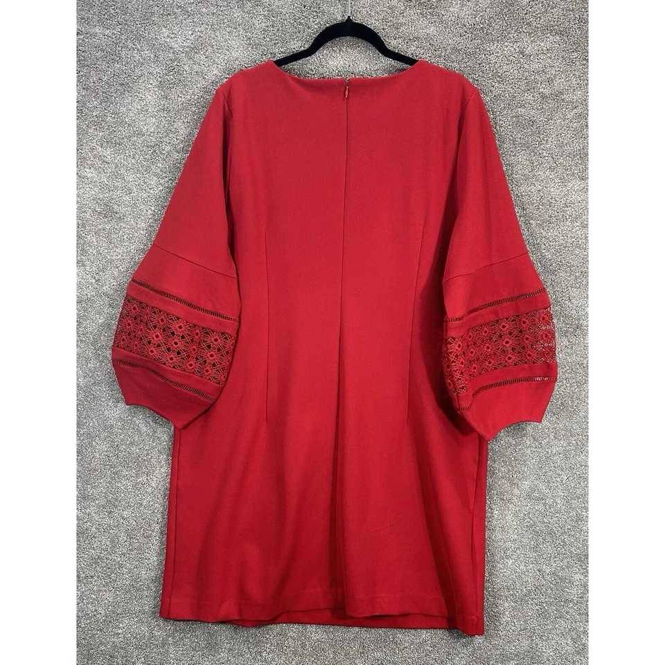 Vestido Chicos 4=20 Hasta la Rodilla Rojo Crochet Ojales Manga Globo Cremallera Trasera Fiesta Foto 2 de 4