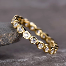 1 Ct Round Simulated Diamond Bezel Set Eternity Band Ring 14K Yellow Gold Plated