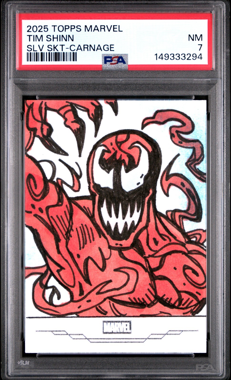2025 Topps Chrome Marvel Carnage Spider Man Sketch Card 1/1 Auto Tim Shinn PSA 7
