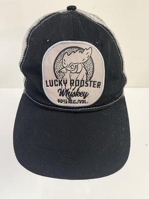 Lucky Rooster Whiskey Hat Cap Snap Back Mens One Size Black Gray Mesh Trucker