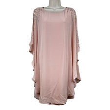 NEW Xscape Dress Beaded Chiffon Cape Overlay Embellished Blush 8 Event Wedding