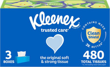 Trusted Care Facial Tissues, 3 Flat Boxes, 160 Tissues per Box, 2-Ply 480 Total