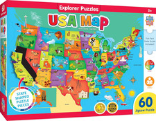 60 Piece Educational Jigsaw Puzzle for Kids - USA Map State Shaped - 16.5"X12.75