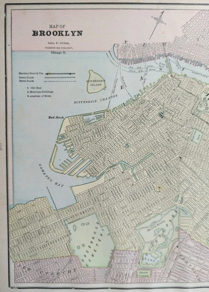 Mapa vintage 1891 Brooklyn Nueva York 14"x11" antiguo original COBBLE HILL Foto 2 de 4