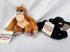 2 Vintage DISNEY store JUNGLE BOOK bean bag plush KING LOUIE BAGHEERA w/ tags