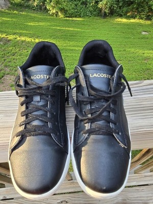 Lacoste Carnaby Evo Men s Black Leather Sneakers Gold Croc Logo Casual Shoes 8.5