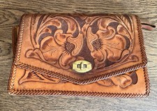 VTG Leather Bag and Purse  hand tooled floral design braided edge
