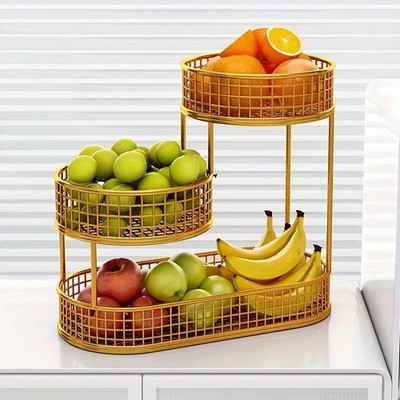 3-Tier Stainless Steel Fruit Basket Round Metal Bread Storage Rack Kitchen Decor