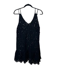 Gianni Bini Black Crochet Strappy Dress Lace Romantic Womens Size M Sheer