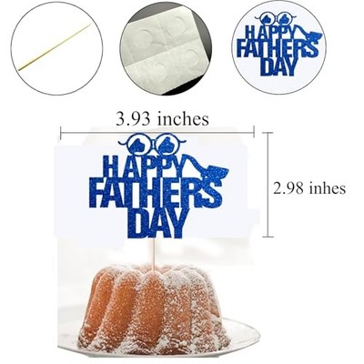 Ercadio 24 Stück Father's Day Cupcake Topper – „Super Dad“ Mit Hut, Blau Glitzernd, Inkl. Holzstäbchen