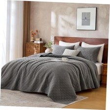 Quilt Set with Shams Lightweight Quilted Bedspread Coverlet Thin Queen Ash Gray