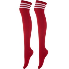 Over The Knee Socks for Women, Long One Size 1 Pairs-red With 3 White Stripes