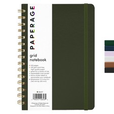 PAPERAGE Graph Paper Spiral Notebook  Journal, Olive Green , 160 Pages, Medium