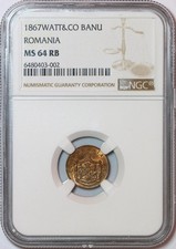 P356, Romania, Carol I, 1 Banu 1867 Watt&Co, Birmingham Mint, NGC MS64RB
