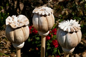 Keramik Garten Terrasse Wetterfest Blume Gartenstecker Litauen Mohn Mohnblume Ebay