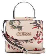 NEW GUESS Women's Tubert Beige Red Floral Print Small Crossbody Purse Handbag