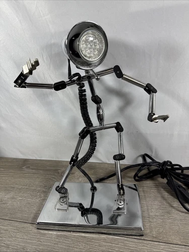 Pose-able Chrome Finish Robot Desk Lamp Steamp Punk 15" Nice Condition