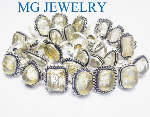 EBAY EXCLUSIVE !! 10 Pcs Golden Rutile .925 Sterling Silver Overlay Lot Rings - Picture 3 of 9