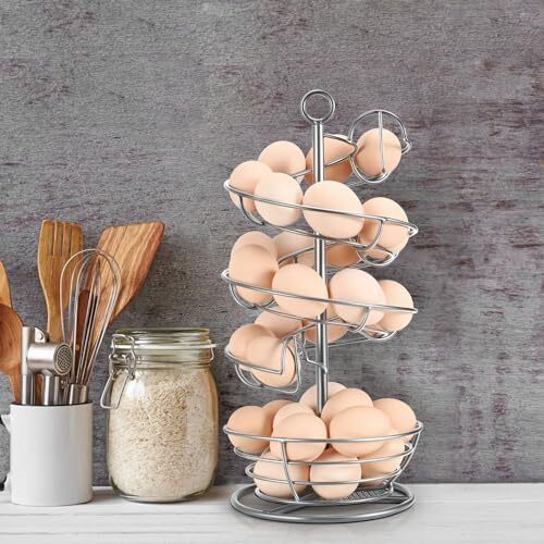 Spiral Egg Storage Rack Holder 36-Egg Rotatable Metal Egg Skelter for Countertop - Picture 6 of 7