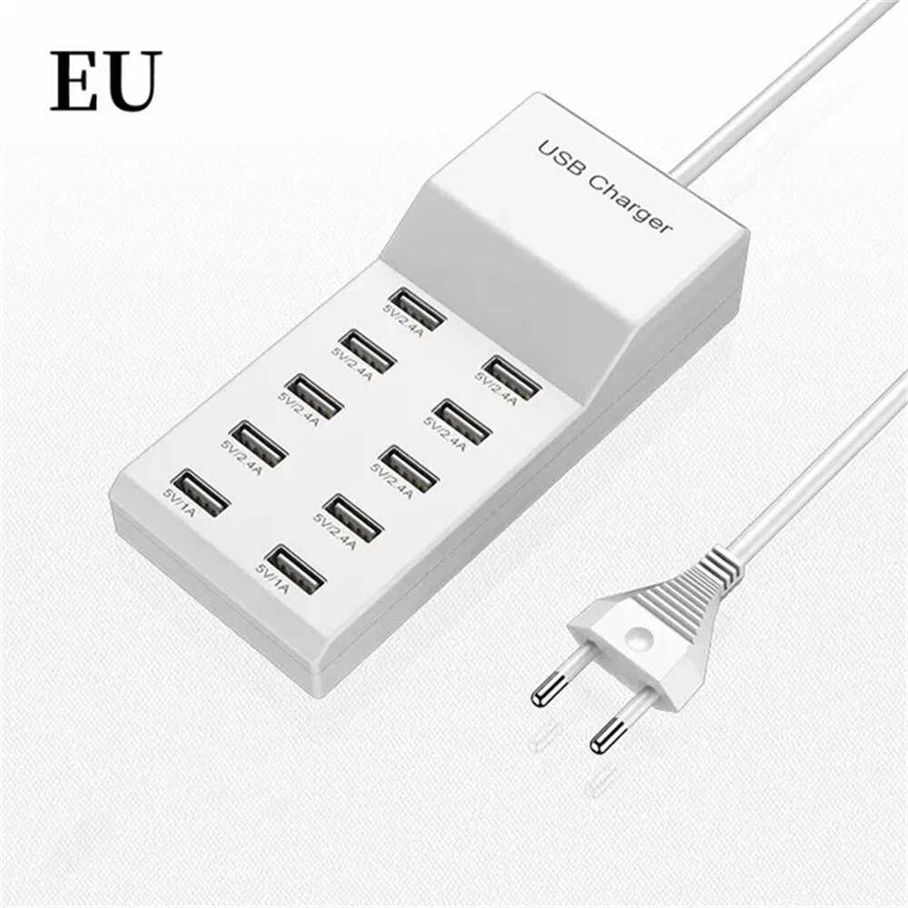 10-Port USB Charging Station for Phones Tablets Multiple Devices  