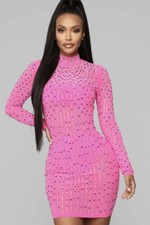 Pink Rhinestone Fashion Nova “Ray of Colors” Bodycon Dress