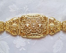 VINTAGE AUTHENTIC MOROCCAN ETHNIC OPENWORK GOLD METAL RHINESTONE WOMENS BELT
