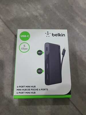 Belkin USB-C - 4-Port Mini Hub with 5 Gbps and Portable NEW IN BOX (C1-4B)