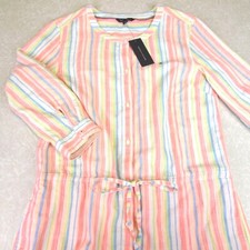 NWT Tommy Hilfiger Shirt Dress Size S Multicolor Stripe Drawstring Button Front
