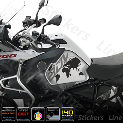 2 BMW R 1200 1250 gs Adventure LC GS Tank Stickers - Globe - Dark Gray Black