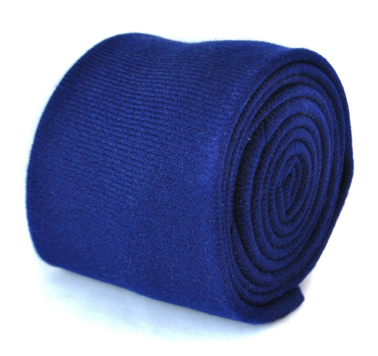 Frederick Thomas Designer Tweed Wool Mens Tie - Dark Royal Blue - Plain Skinny