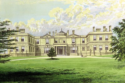 1880 SWITHLAND HALL Historical Castle View Print English Full Color Lithograph
