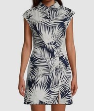  375 Milly Women's Blue Maxwell Palm Leaf-Print Cap-Sleeve Dress Size 8