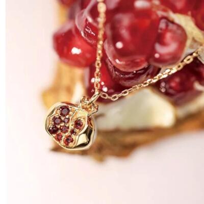 18KT GP over 925 Sterling Silver Garnet Pomegranate reversible Necklace Armenian