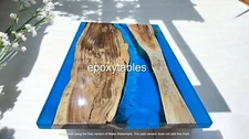 60"x36" Blue Epoxy Resin Wooden Dining Table Elegant Counter Top Furniture Decor