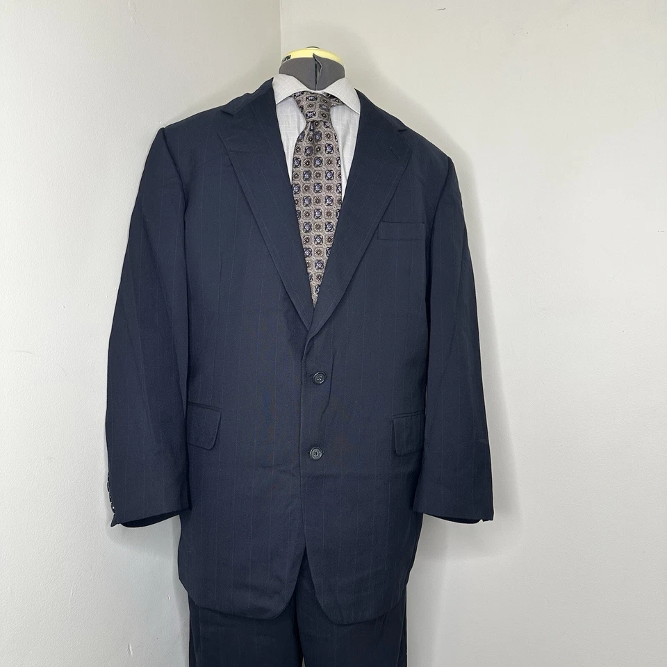 1990s Tom James Hombres 45L Traje 40x29 2 Piezas Blazer Abrigo Deportivo Chaqueta Azul EE. UU.* Foto 2 de 4