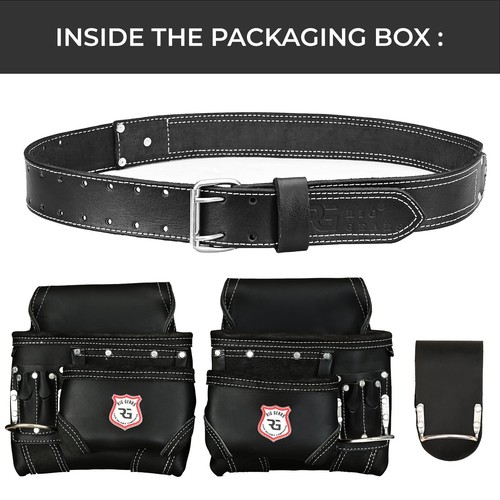 leather Tool Belt pouch For Men Construction Tools Electrician Tool Belt black - Picture 2 of 9