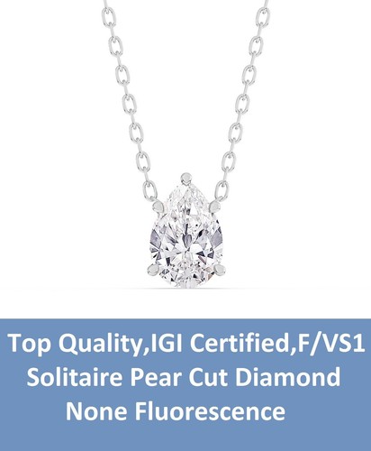 IGI, F/VS1, 2.00 CT Solitaire Lab-Grown Pear Diamond Pendant, 18K White Gold - Picture 2 of 16