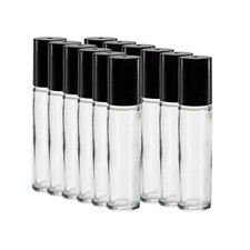 12-Pack Refillable 10ml Glass Roll-On Bottles with Black Caps