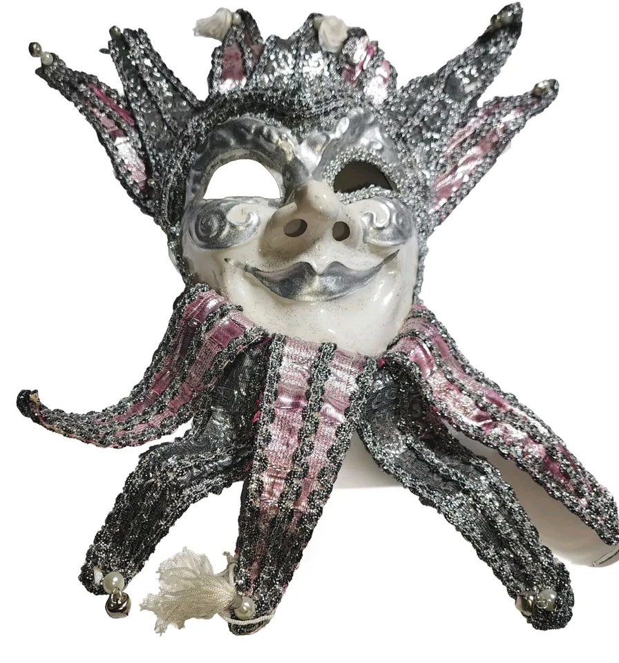 Stunning Venetian Commedia dell Arte Mask Venice Some Missing Tassels Vintage EX - Image 3 of 4