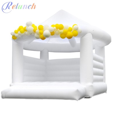 13x12FT Inflatable White Wedding Bounce House with Round Canopy & 1100W Blower