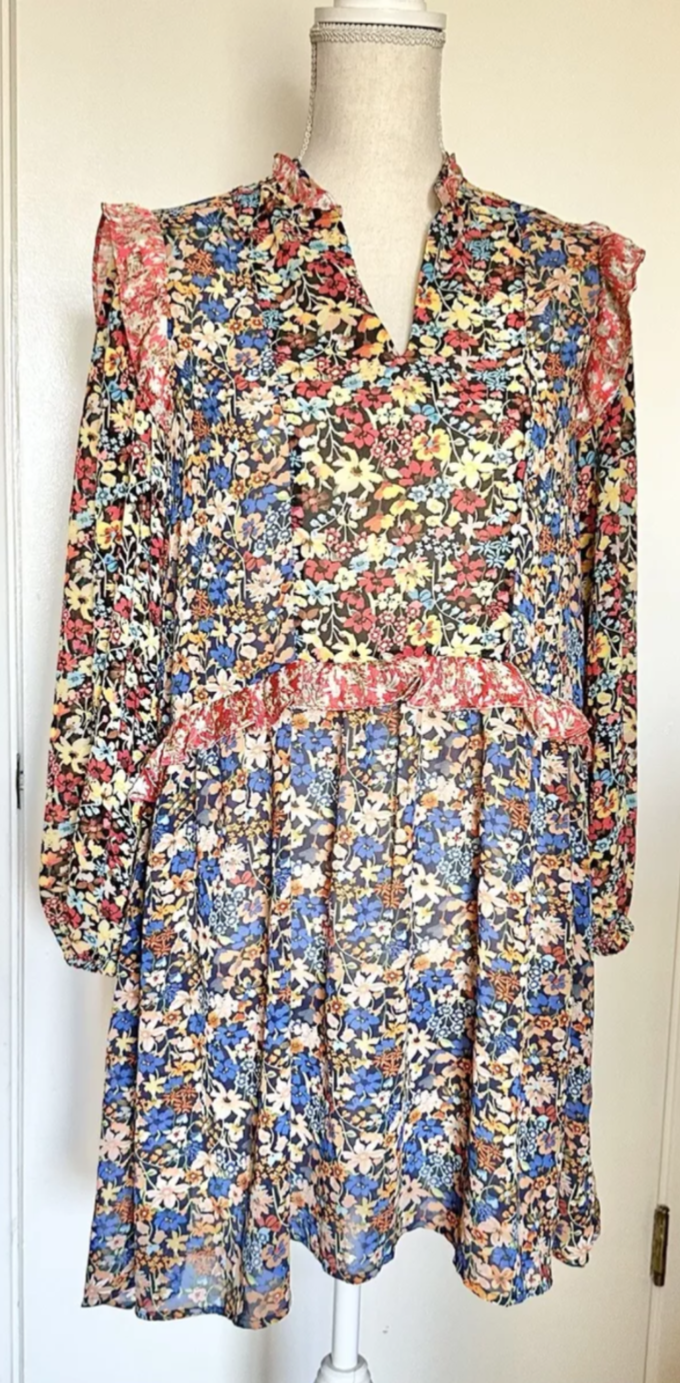 Code X Mode Multicolored Floral Sheer Dress With Pockets Women’s Size XS