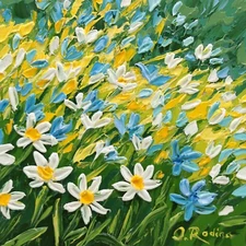 Wild Flower Painting Abstract Colorful Wall Art Daisy Wildflower Meadow Impasto