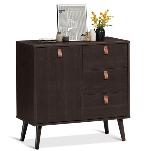 Sideboard Entryway Console Table w/ Display Cabinet Brown Home - Picture 1 of 10