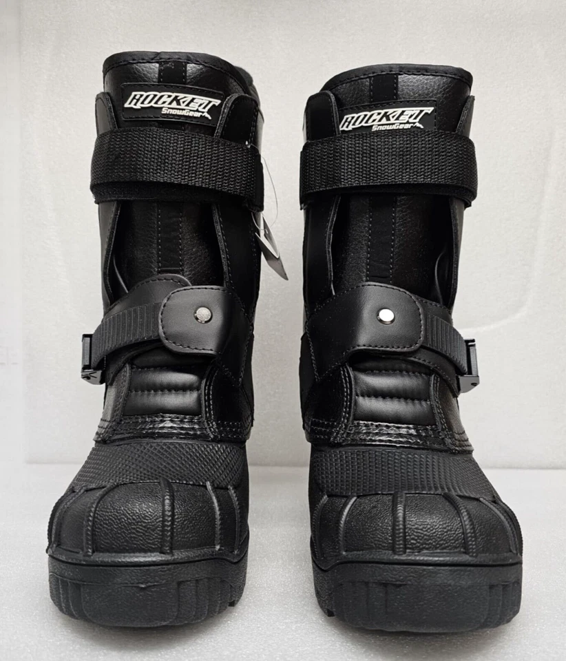 BOTAS DE SNOWMOBILE MASCULINAS/MULHERES/ADOLESCENTES ROCKET SNOWGEAR PRETAS BOTAS DE SNOWMOBILE NOVAS - Imagem 2 de 4
