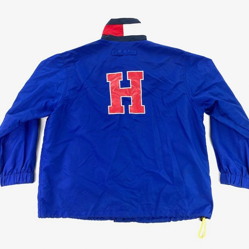 Abrigo/chaqueta cortavientos de nailon con logotipo "H" Tommy Hilfiger de colección azul/amarillo GRANDE