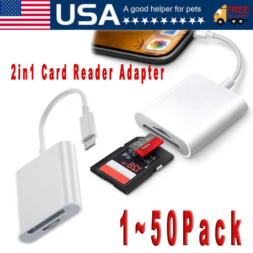 TF/SD Card Adapter Camera Reader for iPad iPhone6 7 8 Plus 13 14 15 Pro X Xs Lot