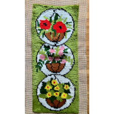 Vintage handmade latch hook rug wall hanging finished 1970s 35" long