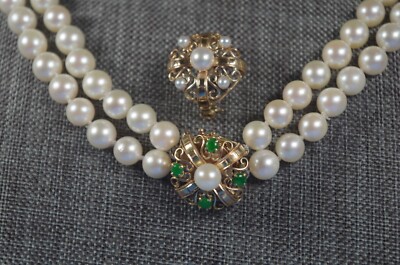 Vintage AA+ Double 23/25'' Strand Pearl Necklace w 2 Clasp/Brooch 14K APPRAISED