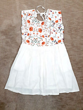 Forever 21 Womens Sz S Orange Cream Floral Embroidered Flowy Boho Festival Dress