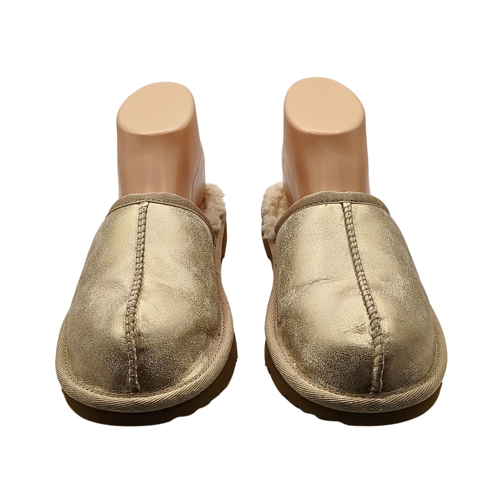 PANTOFOLA D’ORO Pantofole Ugg aperte da bambina taglia 2 foderate in pelliccia metallizzate shimmer glam giovani Keegan oro
